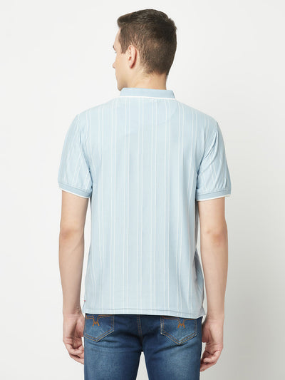  Striped Sky Blue Polo T-Shirt