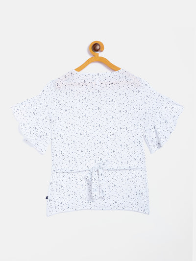 White Printed Flared SleeveTop - Girls Tops