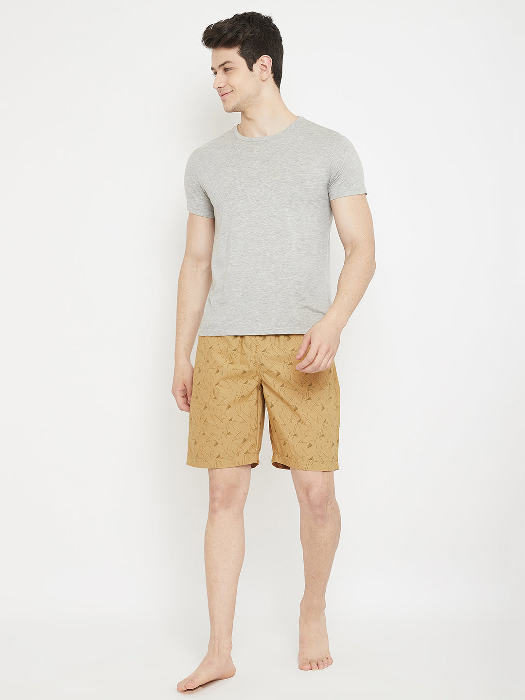 Beige Printed Lounge Shorts - Men Lounge Shorts