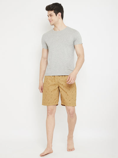 Beige Printed Lounge Shorts - Men Lounge Shorts
