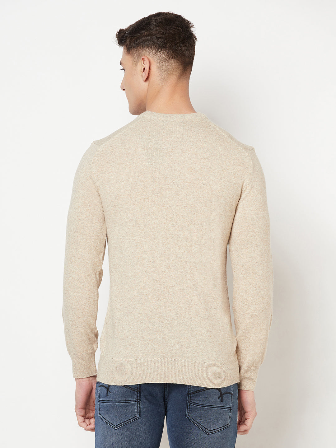 Beige Round Neck Sweater - Men Sweaters