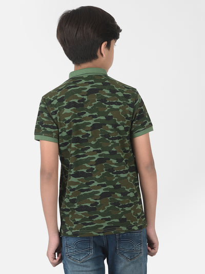 Green Camouflage Printed Polo T-shirt - Boys T-Shirts