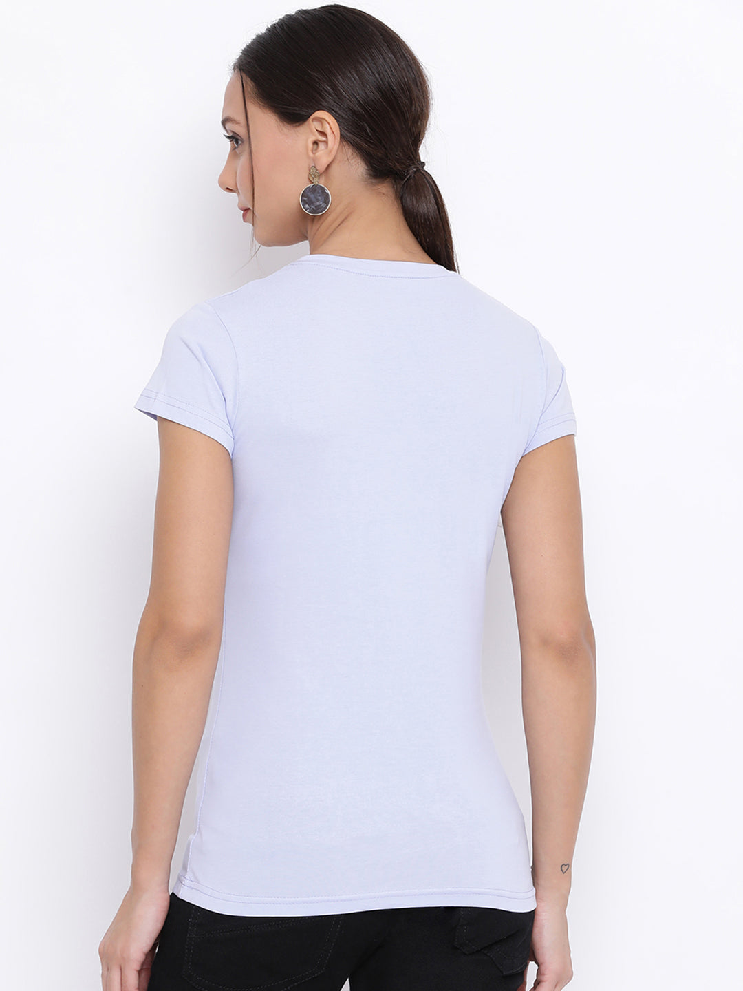 Blue Printed V-Neck T-Shirt - Women T-Shirts