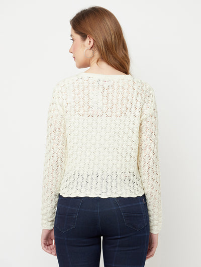 Cream V-Neck Cropped Sweater - Women Sweaters