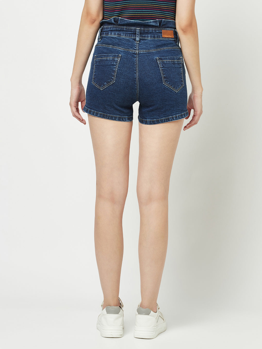  Navy Blue Denim High-Waisted Shorts 