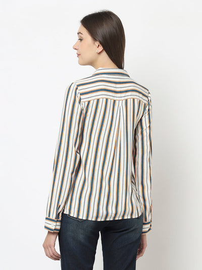 White Shirt with Dual-Tone Stripes