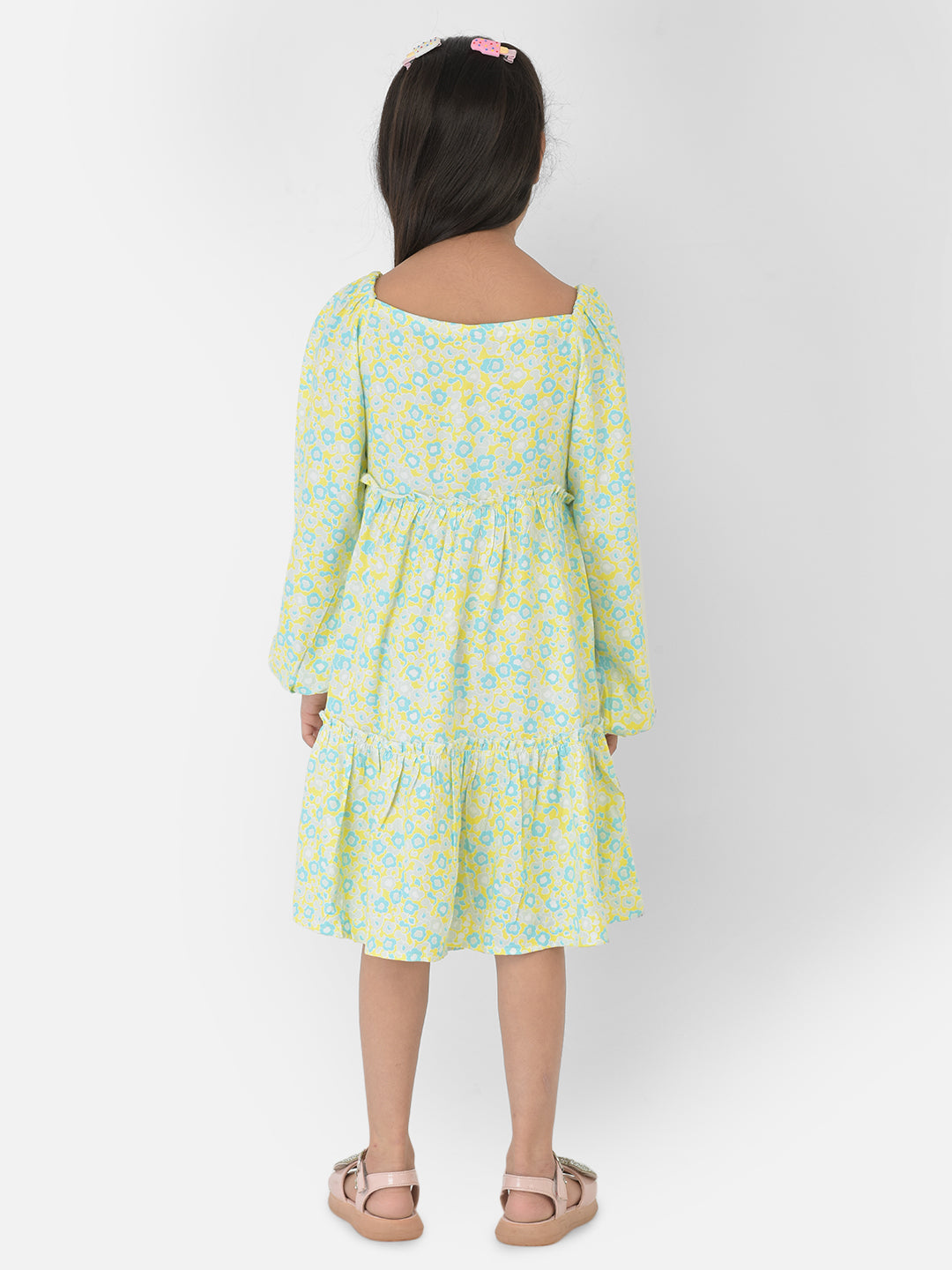 Green Floral Printed Dress - Girls Dress