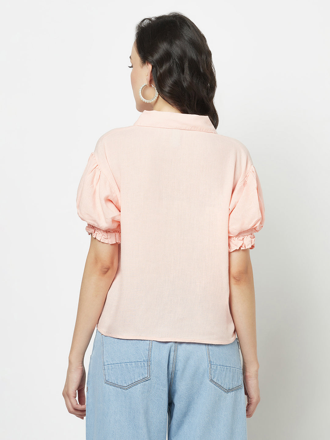  Plain Cropped Light Peach Shirt