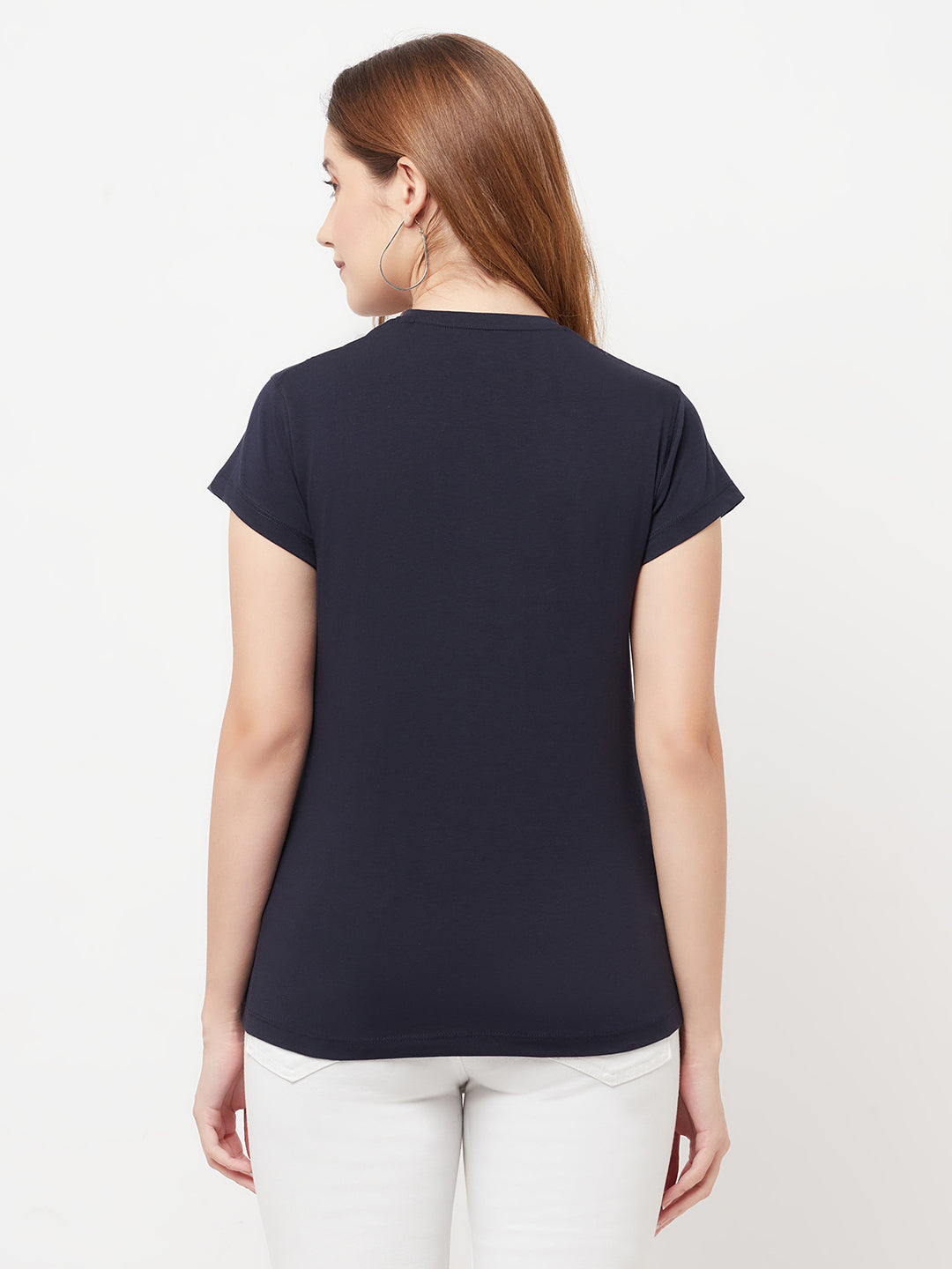 Navy Blue Round Neck T-Shirt - Women T-Shirts