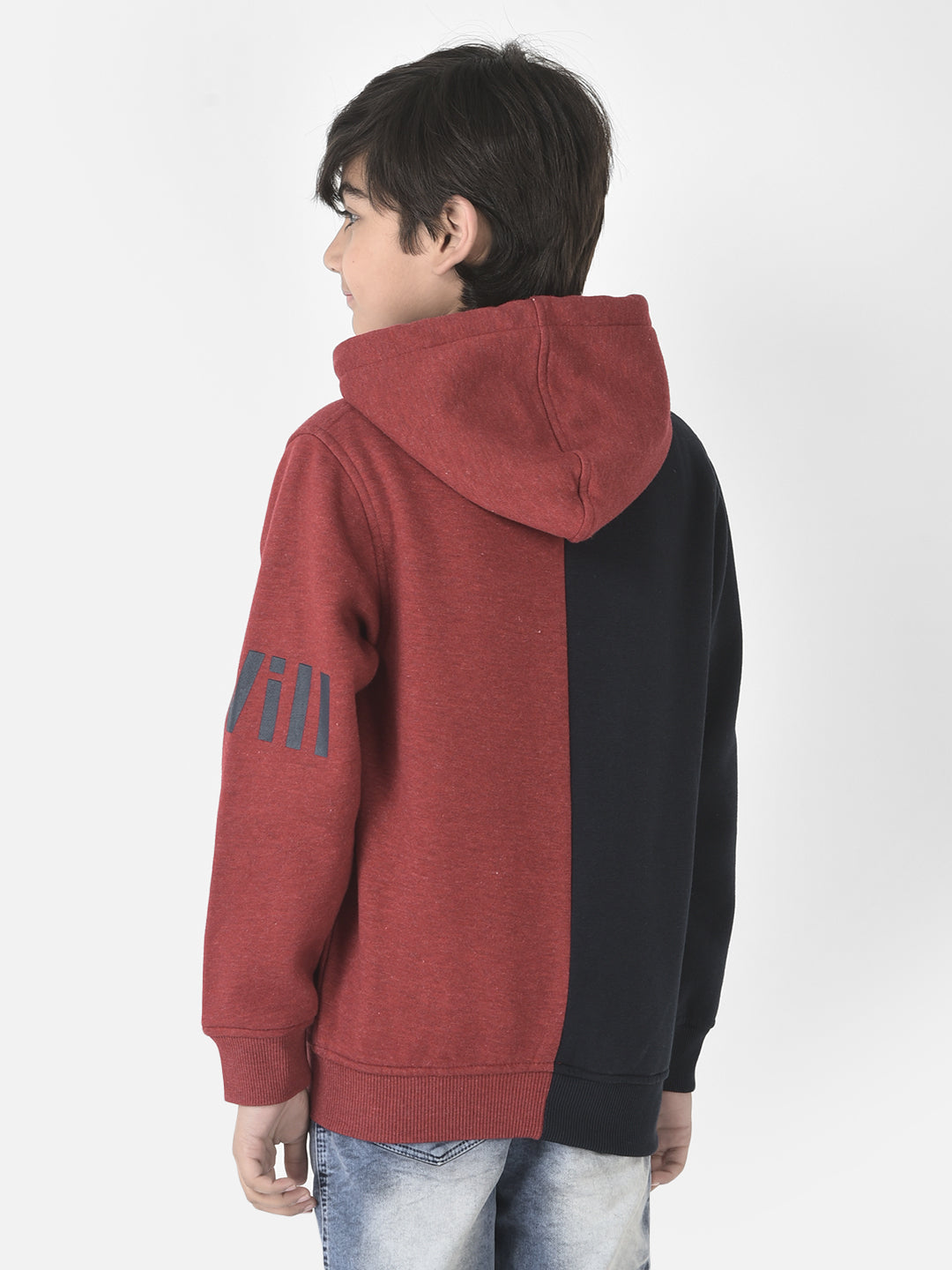  Red Colour-Blocked Graphic Hoodie