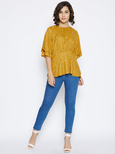 Mustard Floral Printed Top - Women Tops