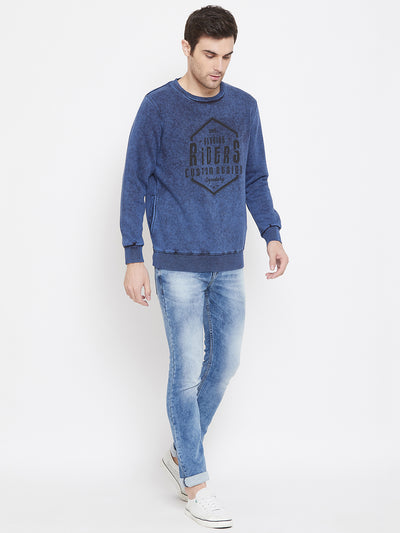 Blue Printed Round Neck Sweatshirt - Men Sweatshirts