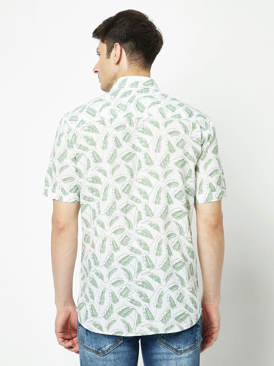  Green One-Line Floral Print Shirt 