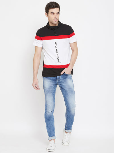 White Printed High Neck T-Shirt - Men T-Shirts