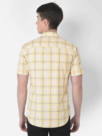  Light Orange Short-Sleeved Checked Shirt