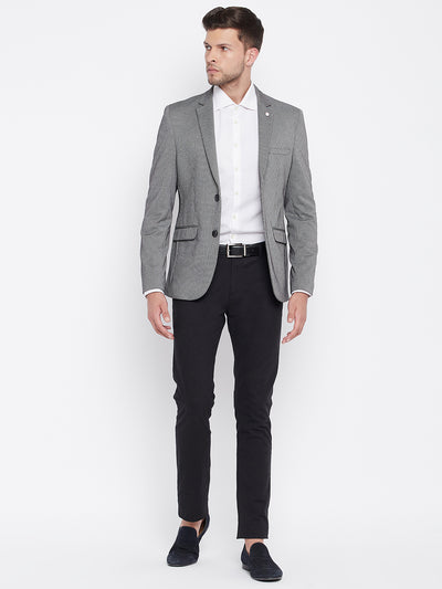 Grey Checked Notched Lapel Blazer - Men Blazers