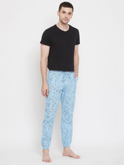 Blue Printed Straight Lounge Pants - Men Lounge Pants