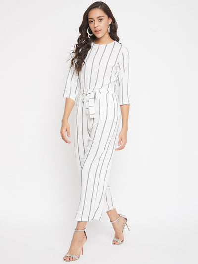 White Striped Jumpsuit - Women Jumpsuits