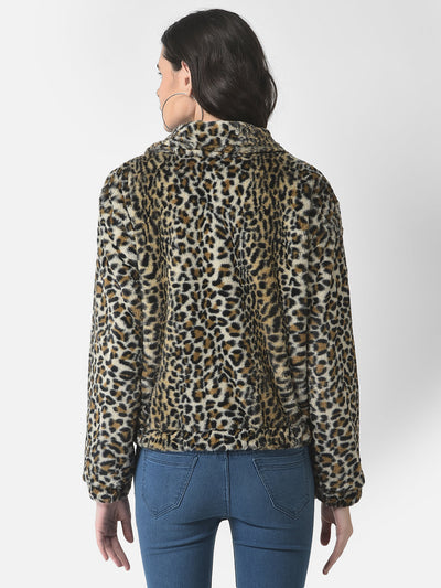  Animal Print Faux Fur Jacket