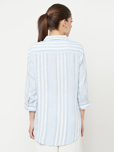 Light Blue Striped Casual Shirt - Women Shirts
