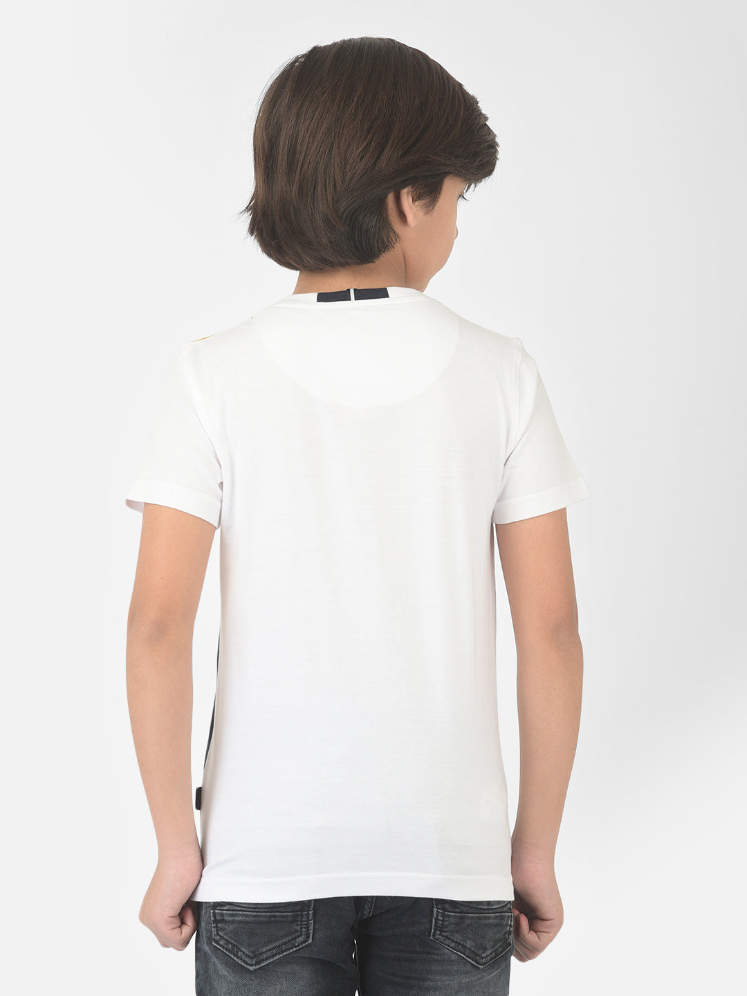White Colourblocked Round Neck T-shirt - Boys T-Shirts