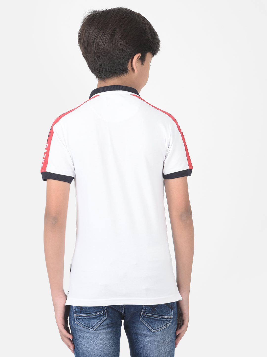 White Printed Polo T-shirt - Boys T-Shirts