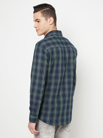 Navy Blue Checked Shirt - Men Shirts