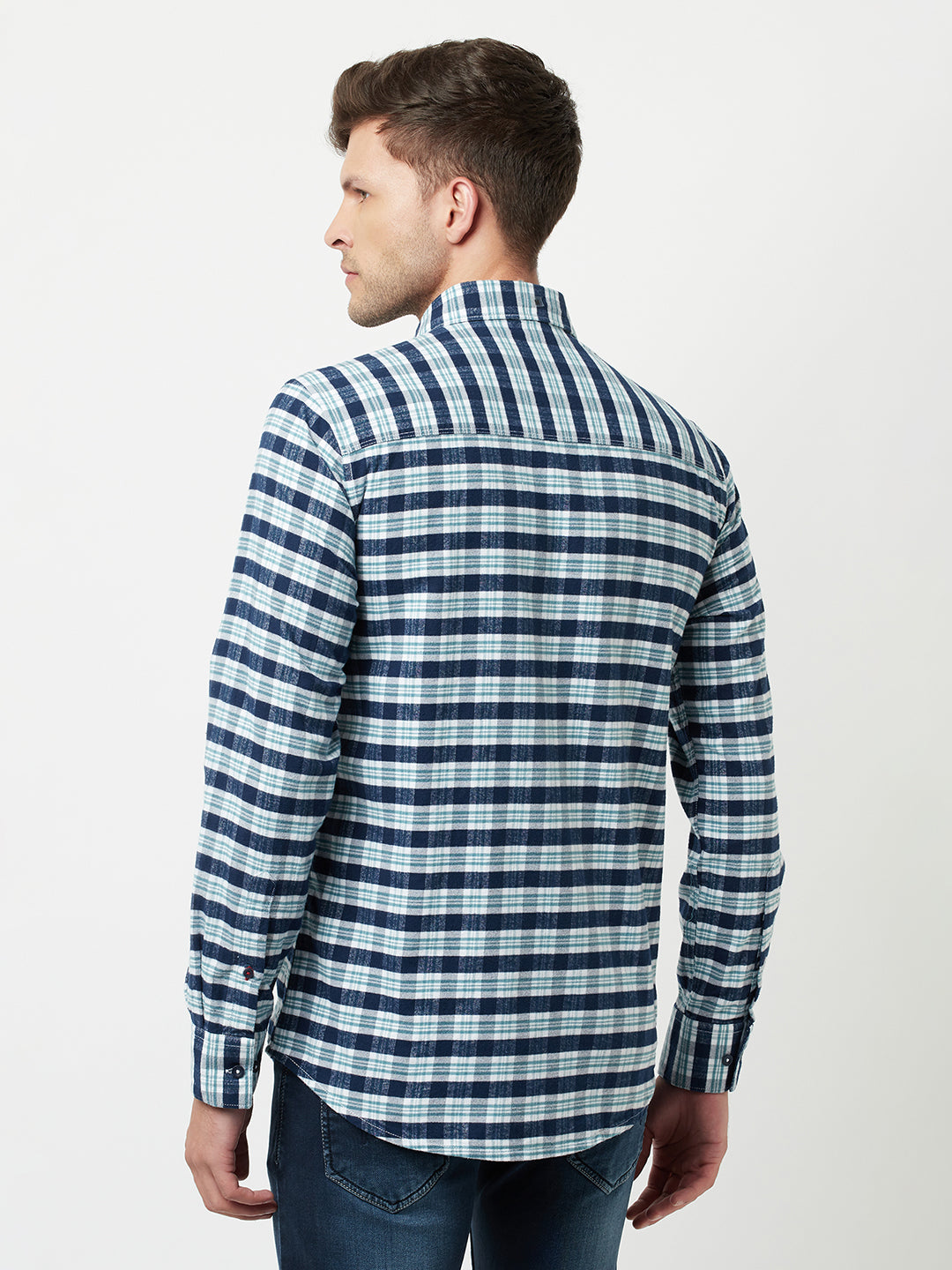 Navy Blue Tartan Checked Shirt-Men Shirts-Crimsoune Club