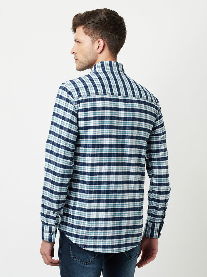 Navy Blue Tartan Checked Shirt-Men Shirts-Crimsoune Club