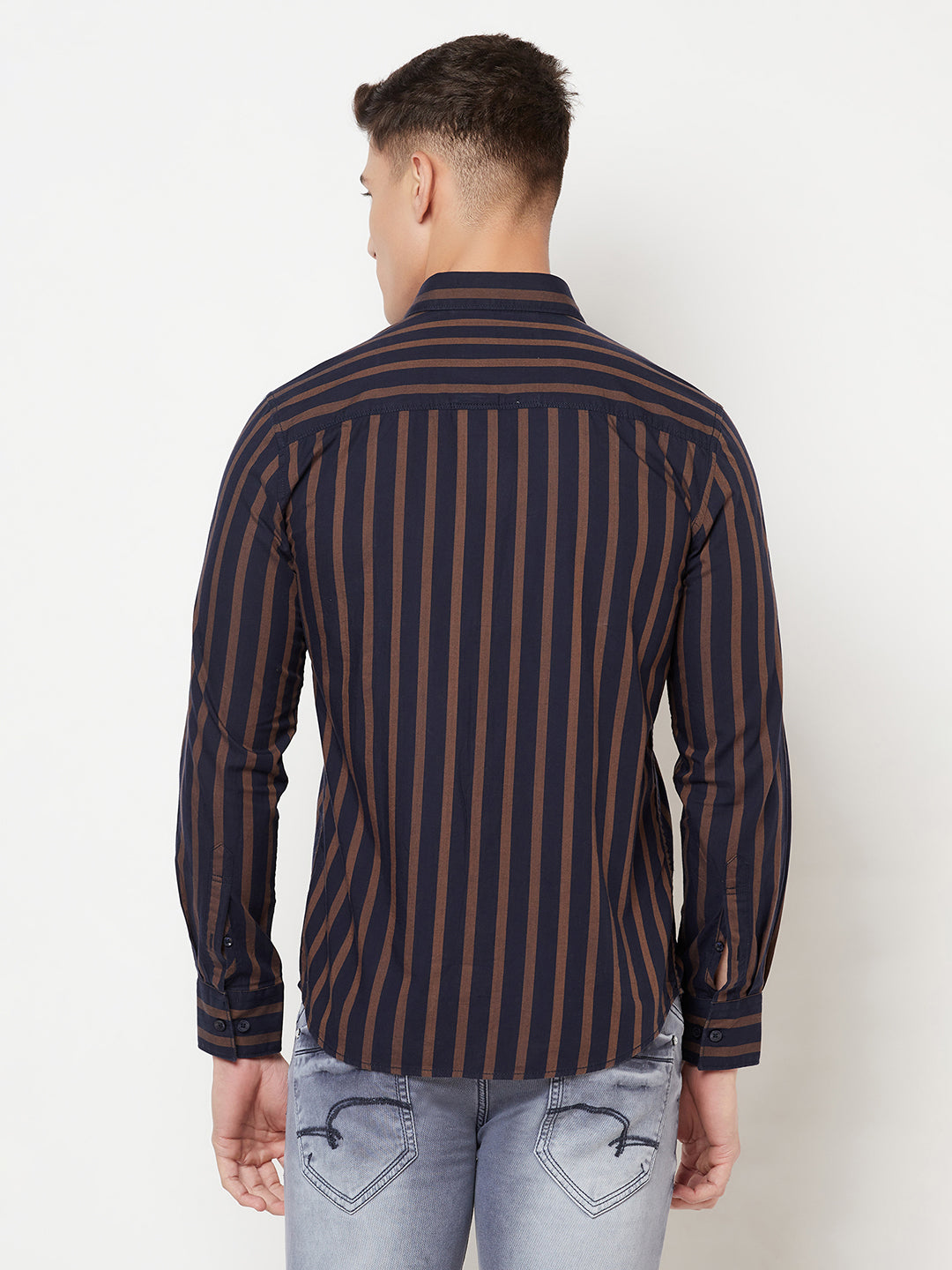 Navy Blue Striped Shirt - Men Shirts