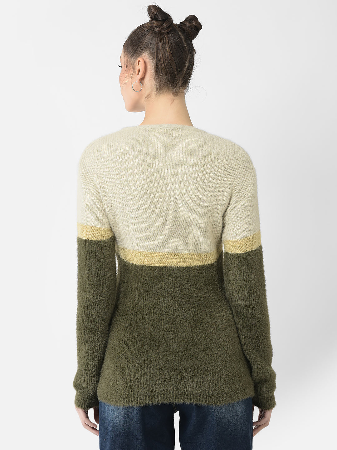  Olive Colour-Blocked Sweater 