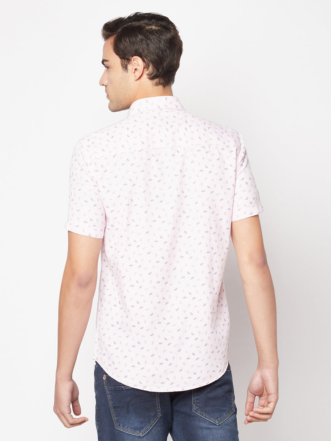  Short-Sleeved Light Pink Floral Shirt