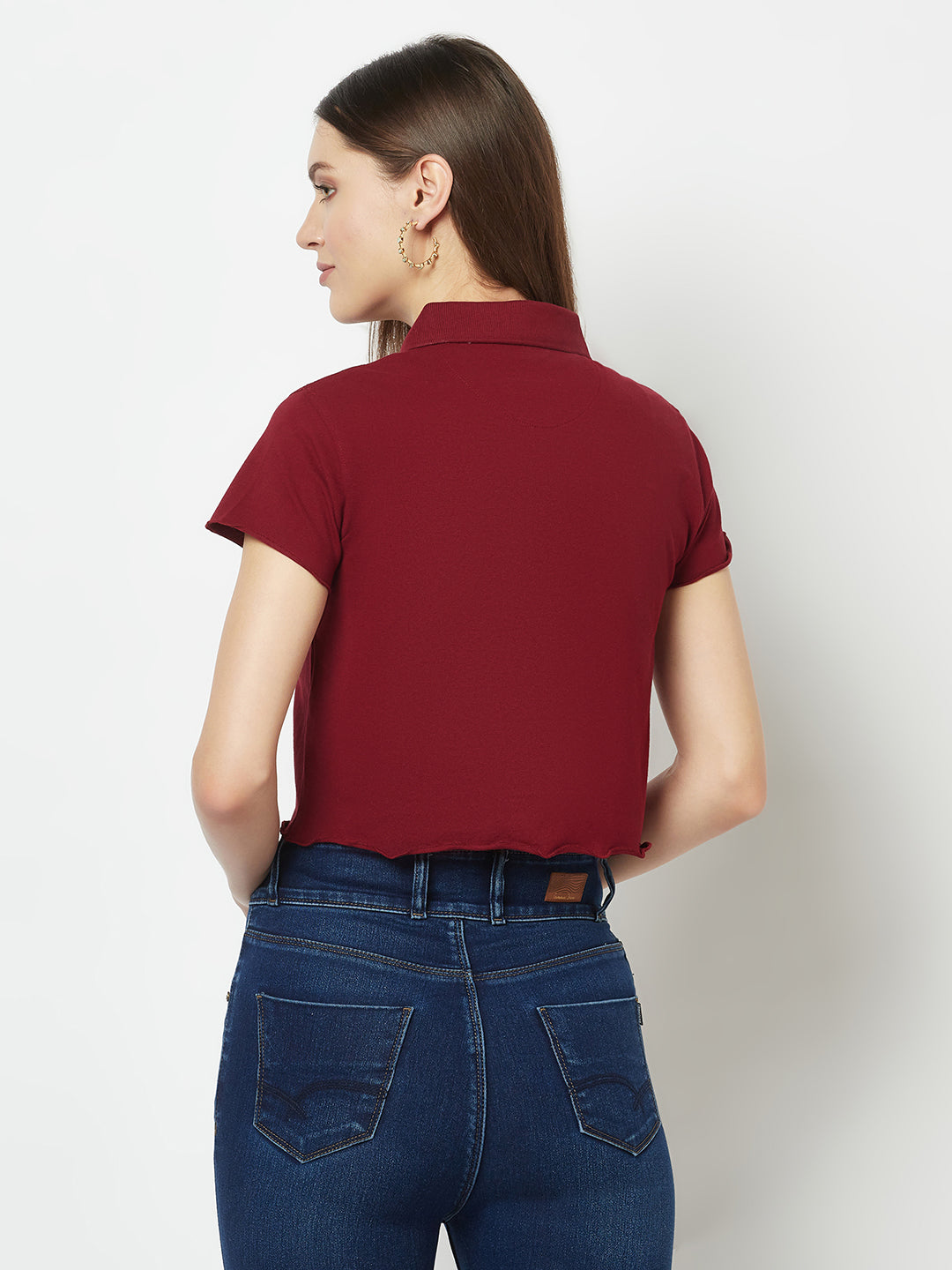  Maroon Cropped Polo T-Shirt