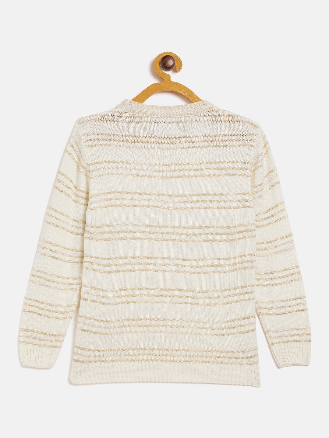 Off White Striped Round Neck Sweater - Girls Sweaters