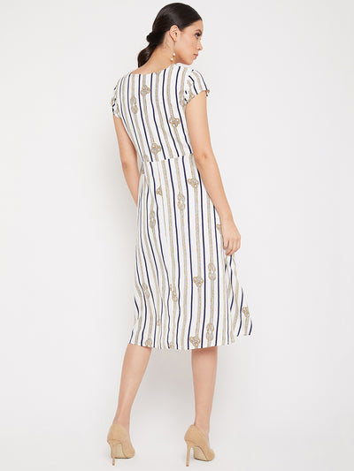 White Striped V-Neck Dress - Women Dresses