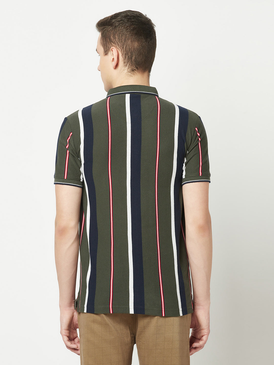  Forest Green Striped Polo T-Shirt