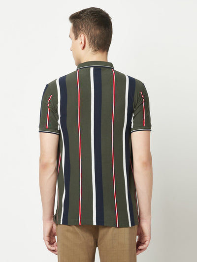  Forest Green Striped Polo T-Shirt