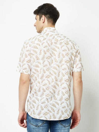  Beige One-Line Floral Print Shirt 