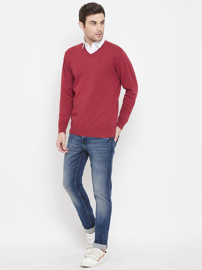 Red V-Neck Sweater - Men Sweaters