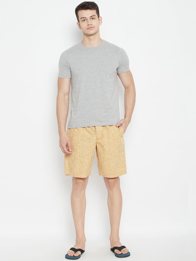 Beige Printed Slim Fit Lounge Shorts - Men Lounge Shorts