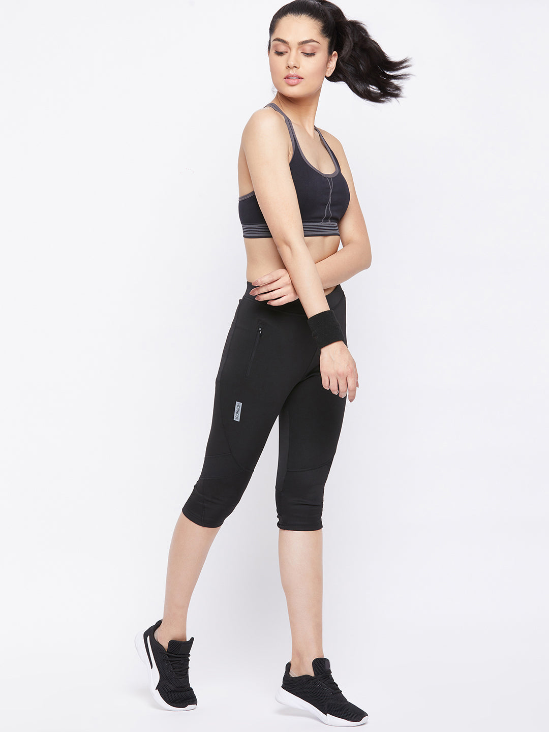 Black Sports Capris - Women Track Pants