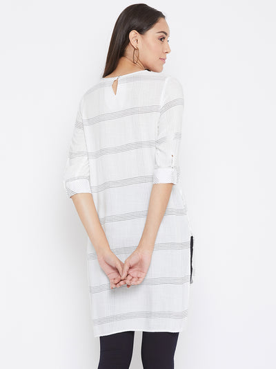 White Checked Round Neck Top - Women Tops