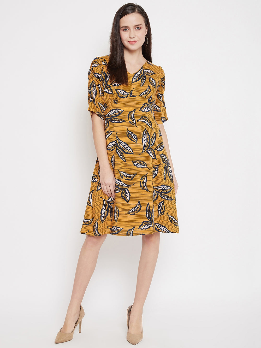 Yellow Floral print A-line Dress - Women Dresses