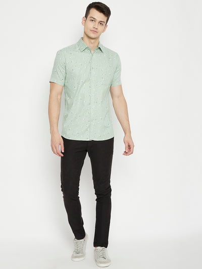 Mint Green Floral Printed Slim Fit shirt - Men Shirts