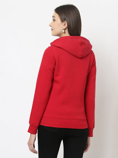 Red Open-Front Sweatshirt with Hooded Neck