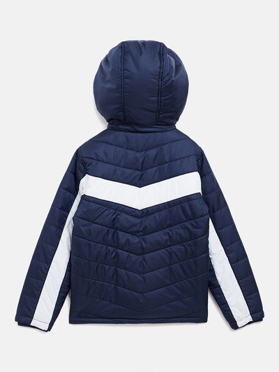 Navy Blue Colorblocked Detachable Hood Jacket - Boys Jacket
