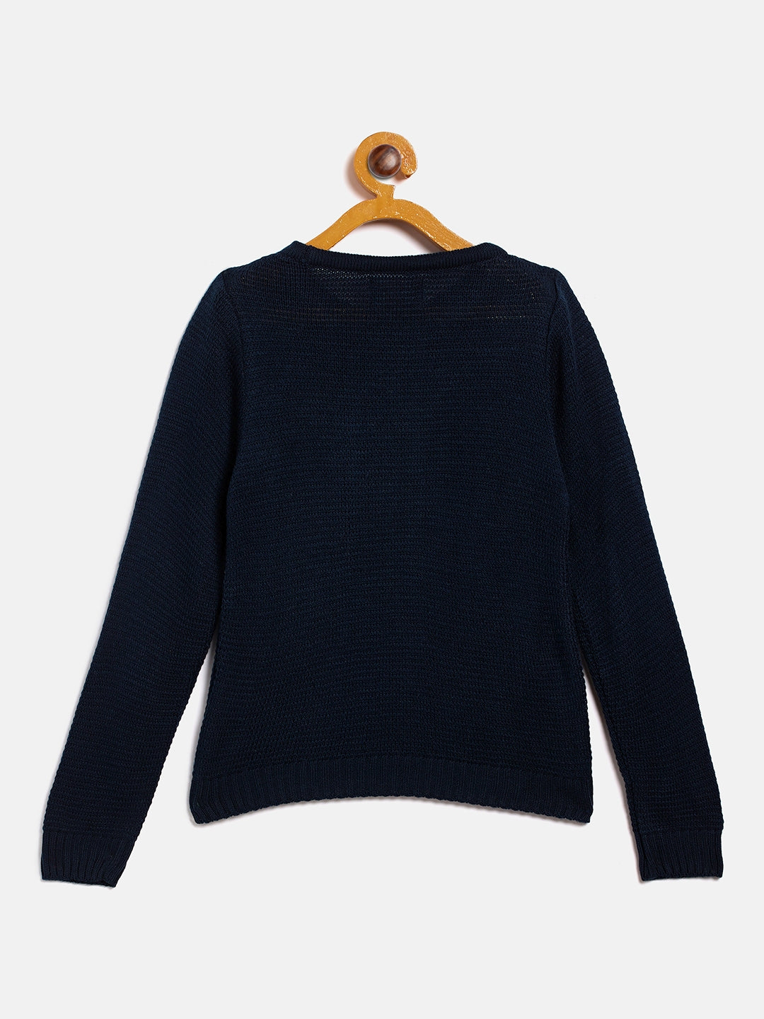 Navy Blue Embroidered Round Neck Sweater - Girls Sweaters