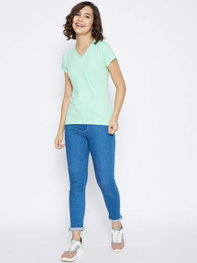 Green Printed V-Neck T-shirt - Women T-Shirts