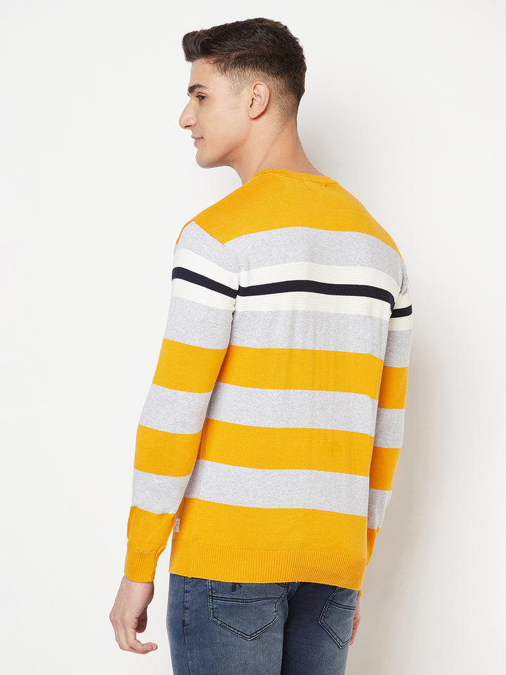 Yellow Colourblocked Round Neck Sweater - Men Sweaters