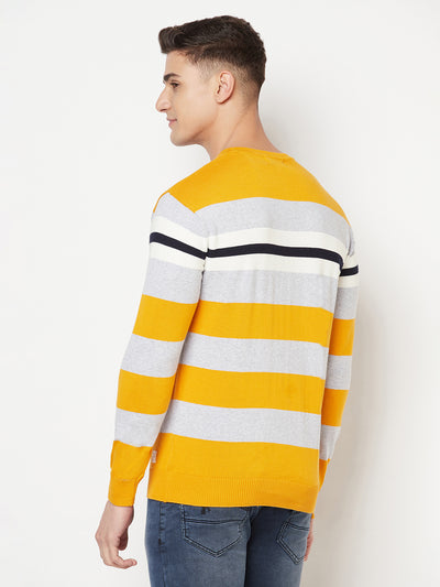 Yellow Colourblocked Round Neck Sweater - Men Sweaters